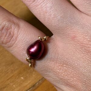 Large Red Genuine Pearl Gold size 7 women’s ring handcrafted